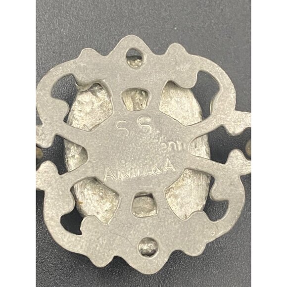 Vintage Black Onyx Cabochon Silver Plated Bracelet Signed Armuna Mexico Artisan - Picture 6 of 10